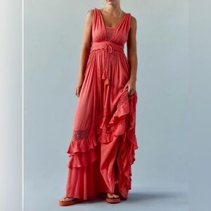 *New* Free People Blue Ruffle-Trim Maxi Dress